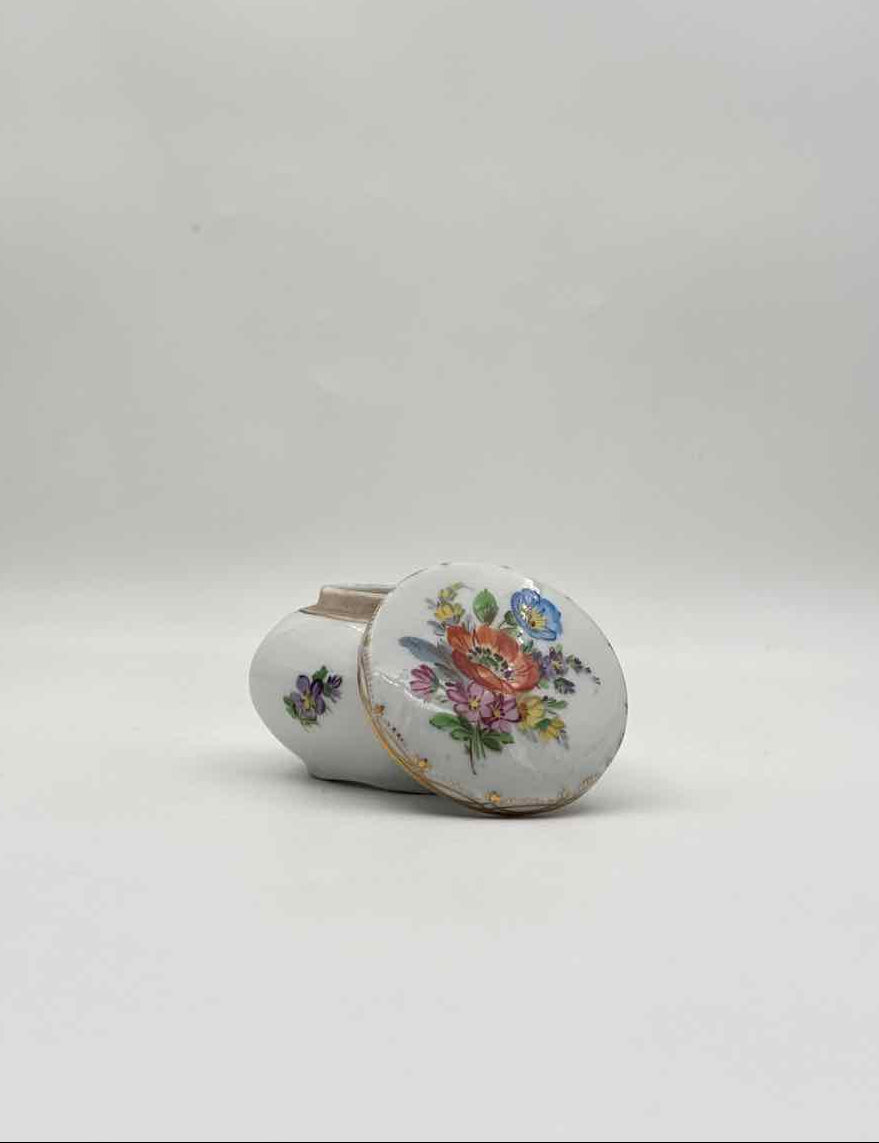 Vintage Fraureuth Hand Painted German Porcelain Vanity Box Floral Jar