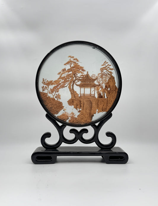 Chinese Table Screen – Hand-Carved Cork Diorama