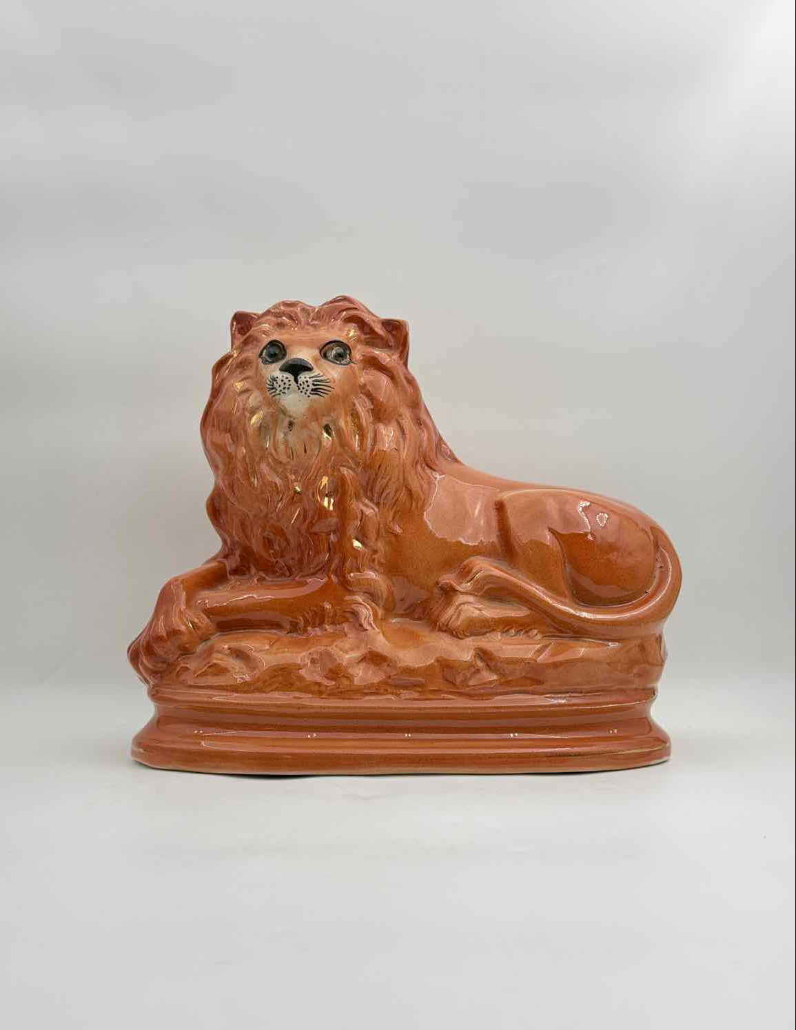 Antique Victorian Staffordshire Style Pair Ceramic Lions Decor