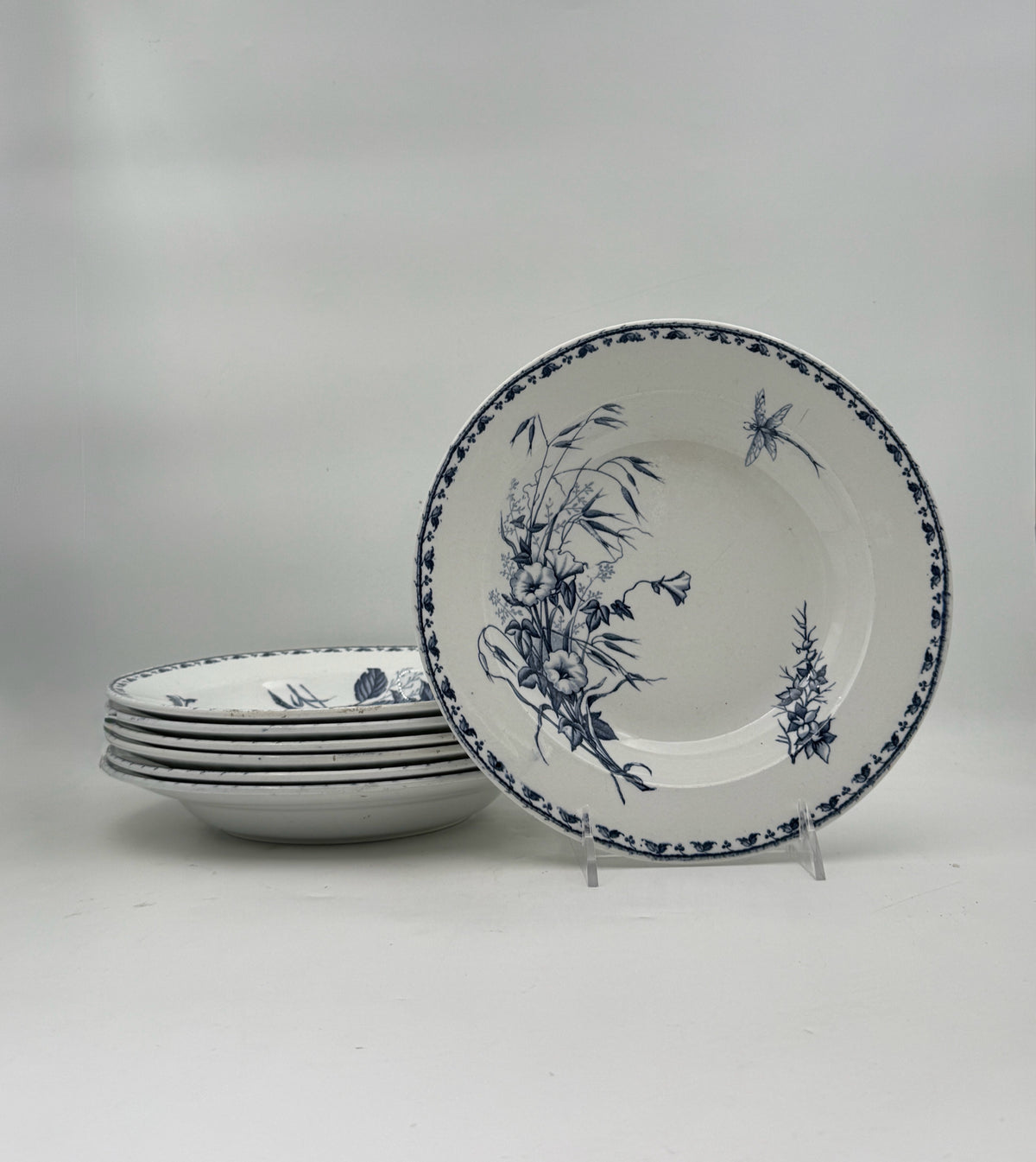 Sarreguemines Carmen Blue And White Bowls- Set Of 7