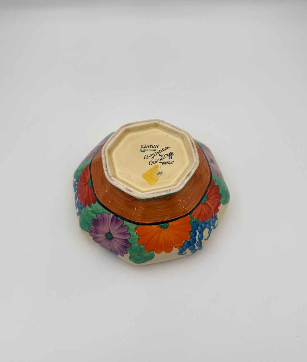 Clarice Cliff Gayday Octagonal Hand-Painted Floral Bowl, England