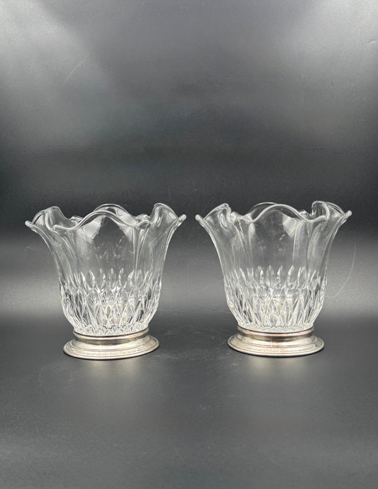 Set of 2 Crystal Vases with Sterling Silver Bases – B&M Benedict & Miller, New York c.1935