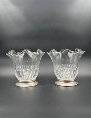 Set of 2 Crystal Vases with Sterling Silver Bases – B&M Benedict & Miller, New York c.1935