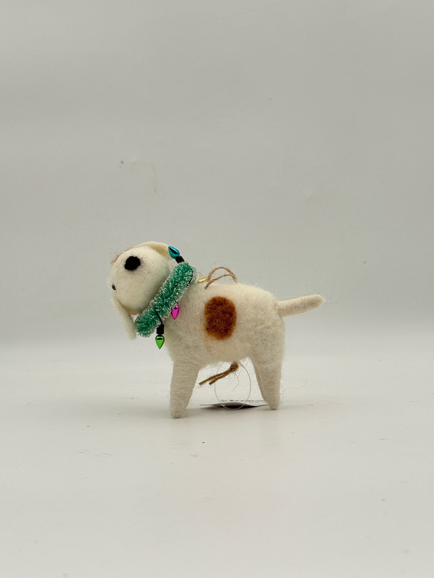 White And Brown Spotted Wool Dog Ornament