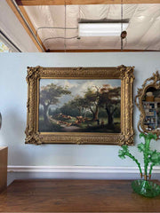 Framed Oil Painting Of A Landscape Shepherd Scene