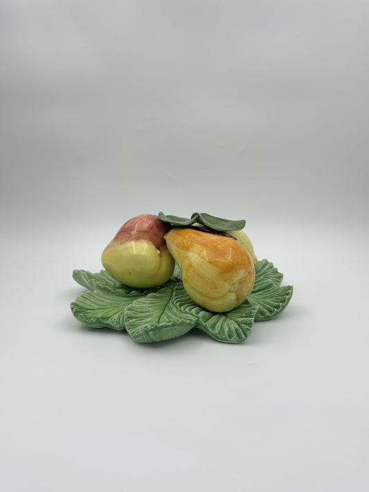 Italian Majolica Wall Hanging Fruit Plaque – Hand-Painted Lemon, Pear & Apple