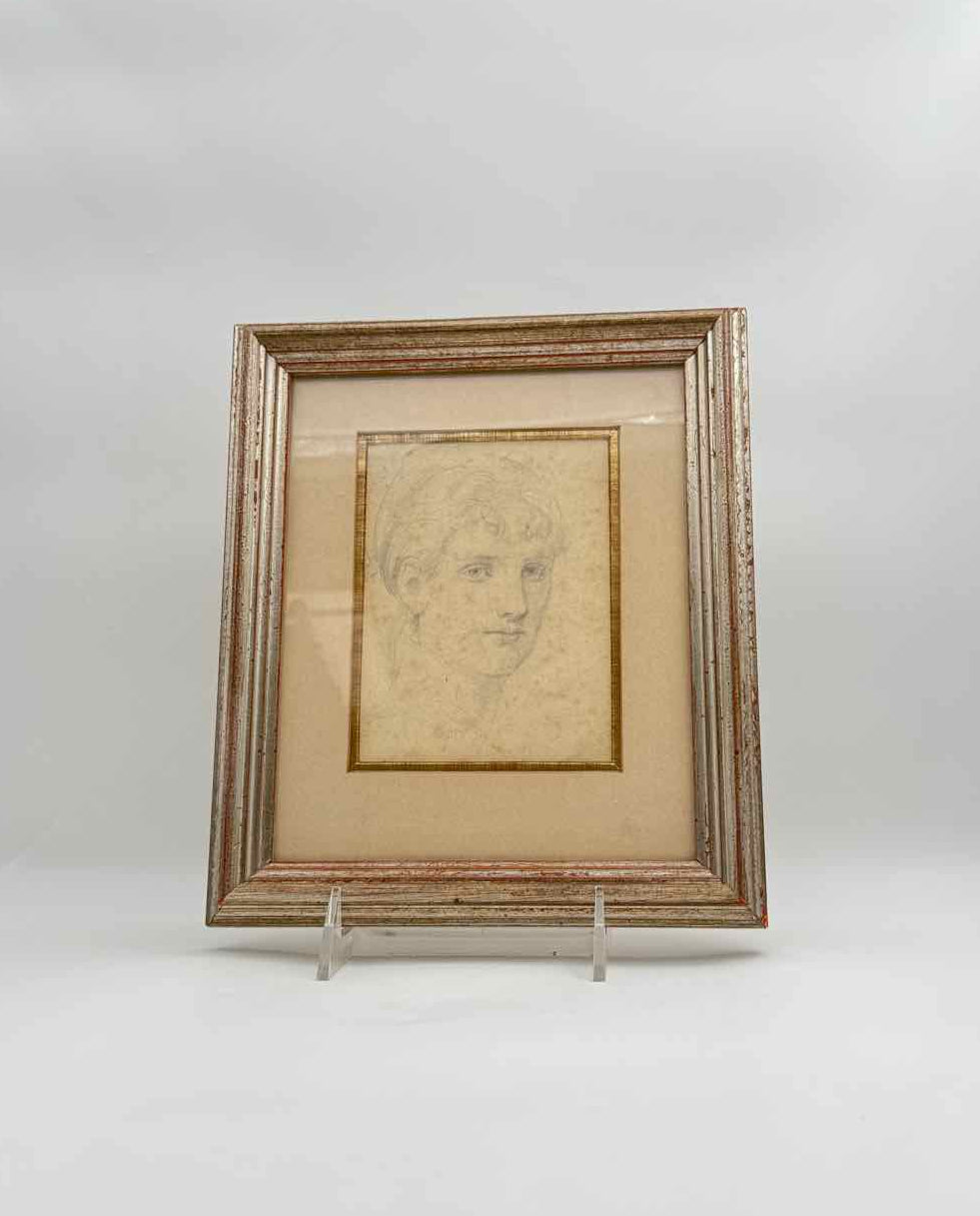 Framed Graphite Pencil Drawing of a Young Woman Portrait Art