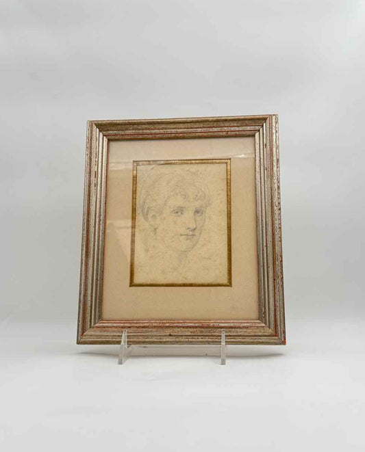 Framed Graphite Pencil Drawing of a Young Woman Portrait Art