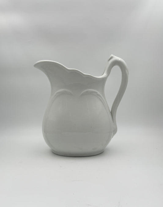 Large Antique White Ironstone Pitcher – Greenwood China – Embossed Leaf Motif