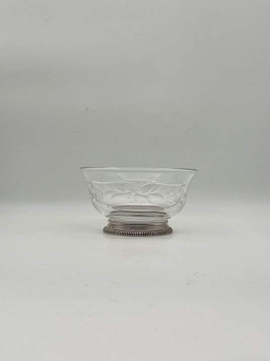 Sterling Silver Etched Glass Condiment Bowl