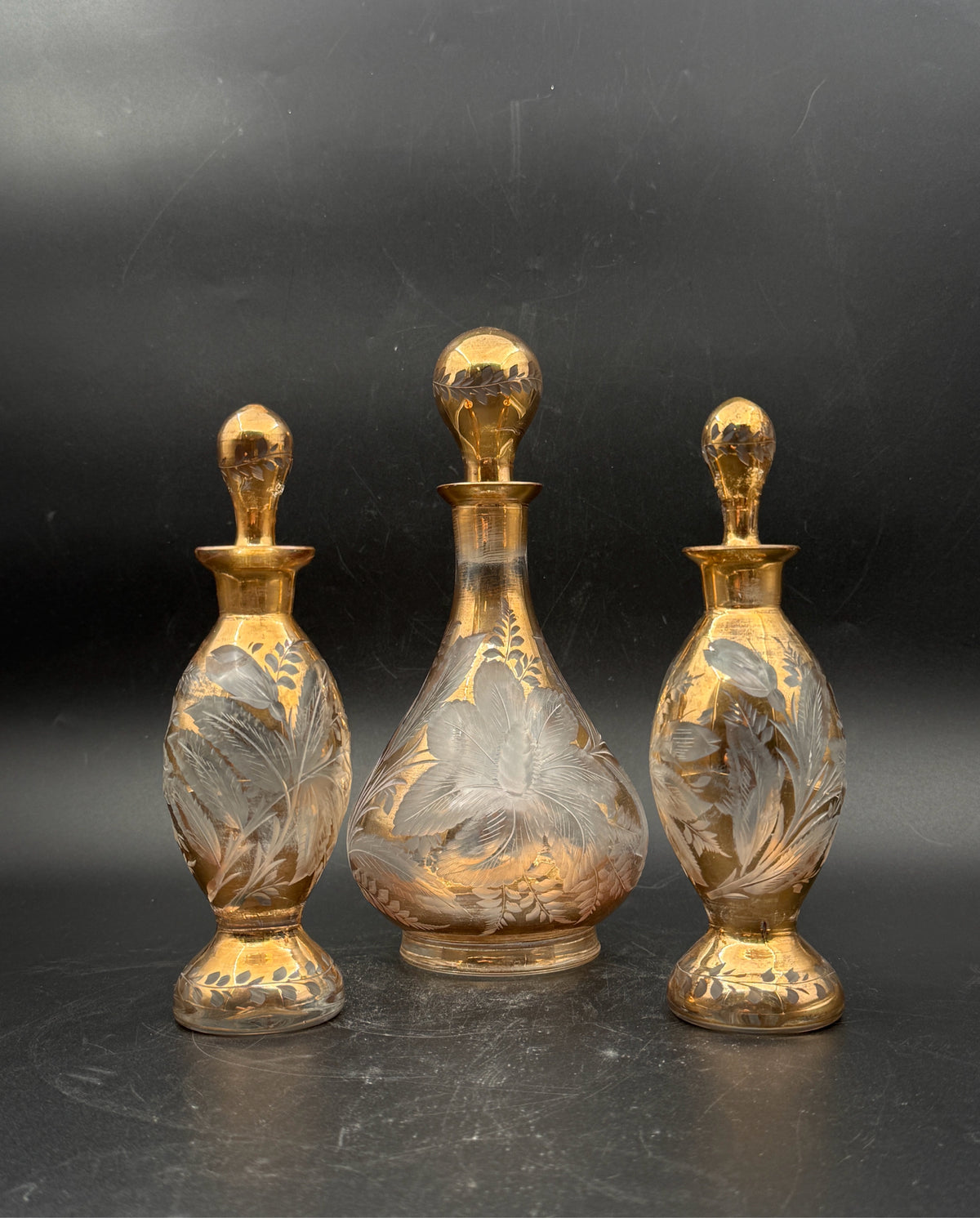 Vintage Czech Glass Perfume Bottles- Set Of 3