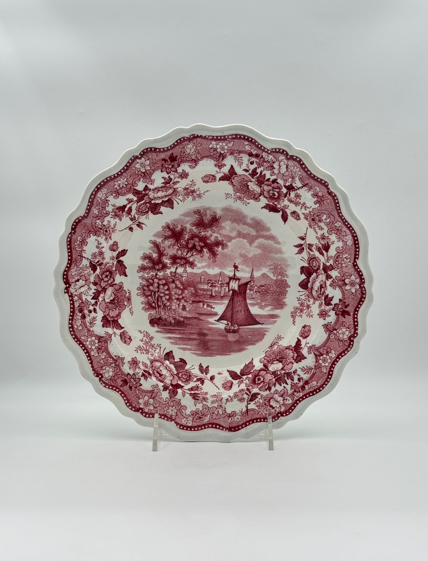 Red & White Transferware Rim Bowl – Jackson & Sons, Staffordshire, c.1880