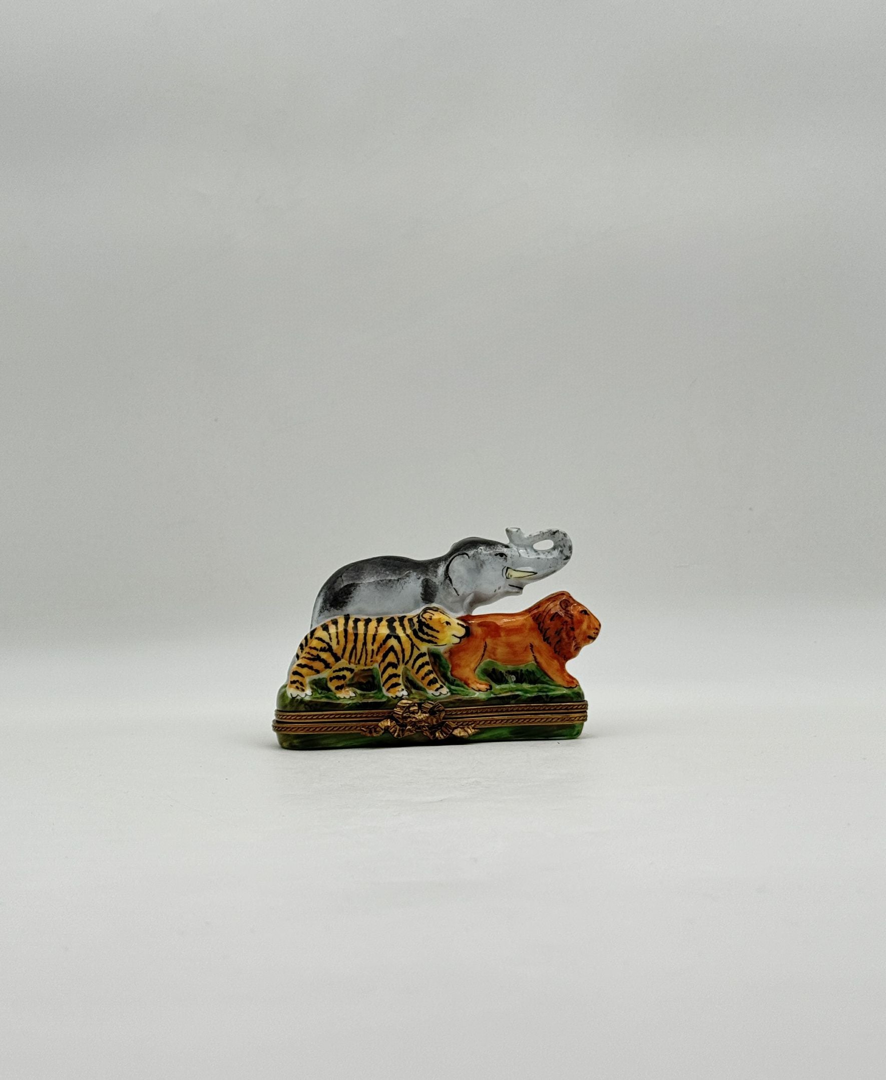 Limoges France African Parade Box Lion Tiger Elephant Porcelain