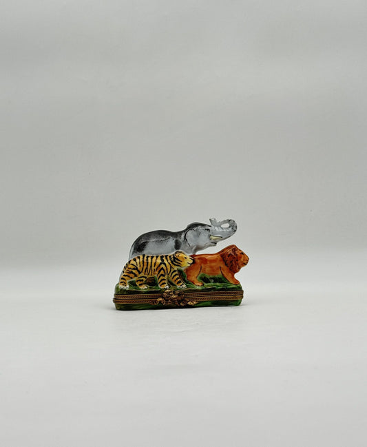 Limoges France African Parade Box Lion Tiger Elephant Porcelain