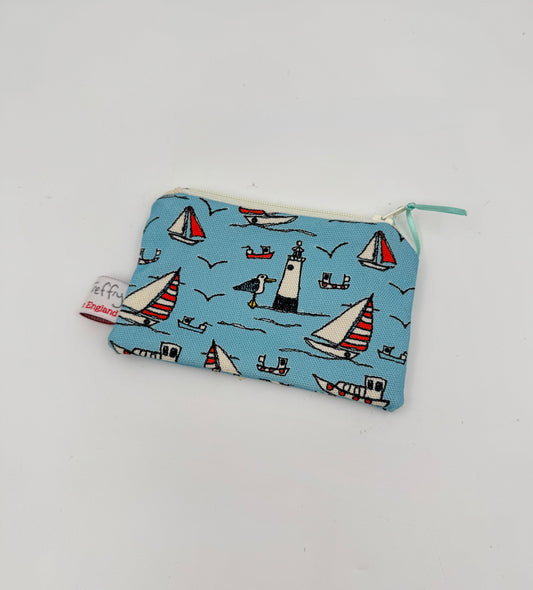 Poppy Treffry Small Zipper Pouch – Nautical Boats & Lighthouse – Handmade in England