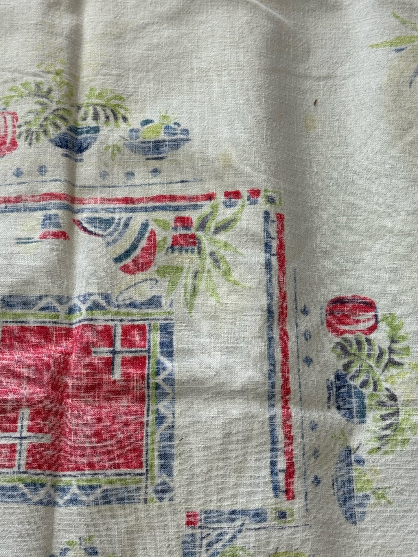 Vintage MCM Burros And Sombreros Tablecloth
