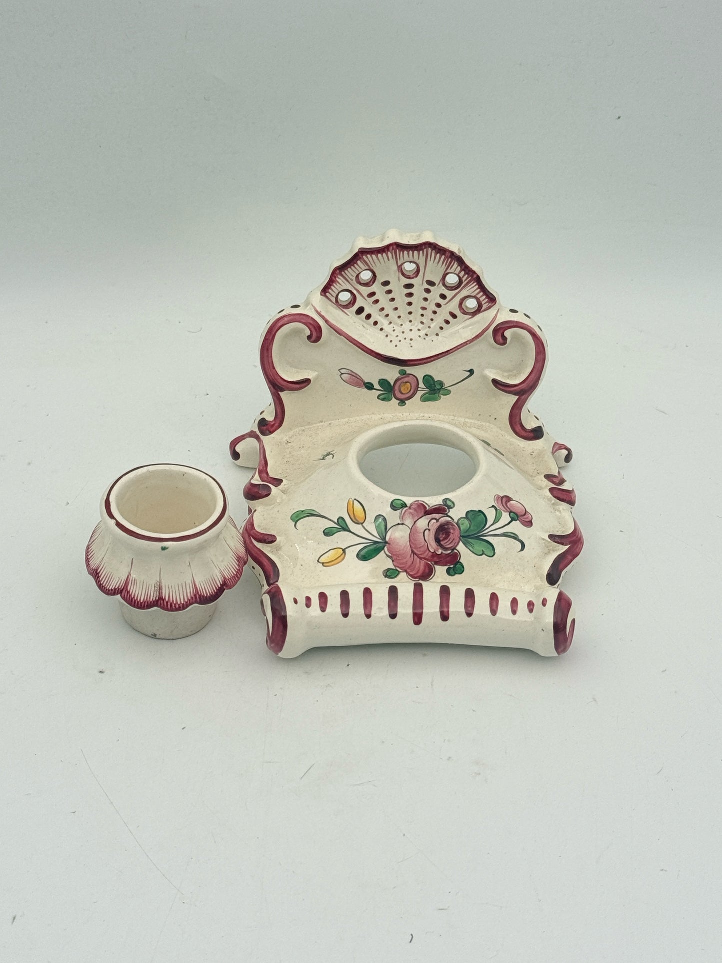 Handpainted Ceramic Inkwell Made In France