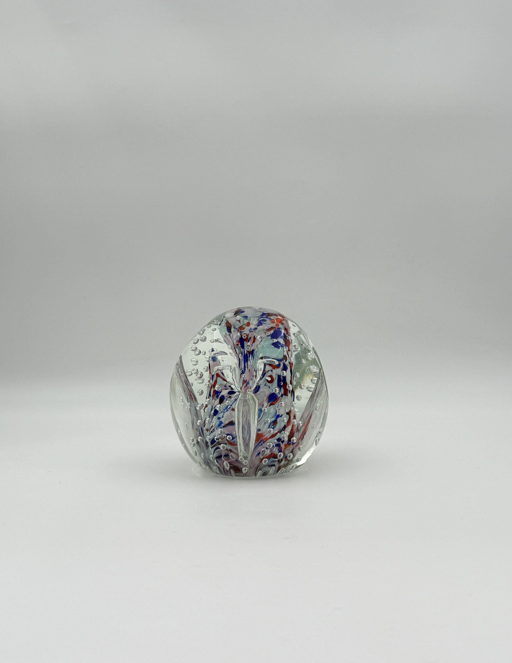 Murano Glass Paperweight – Clear with Red, White & Blue Swirl Core