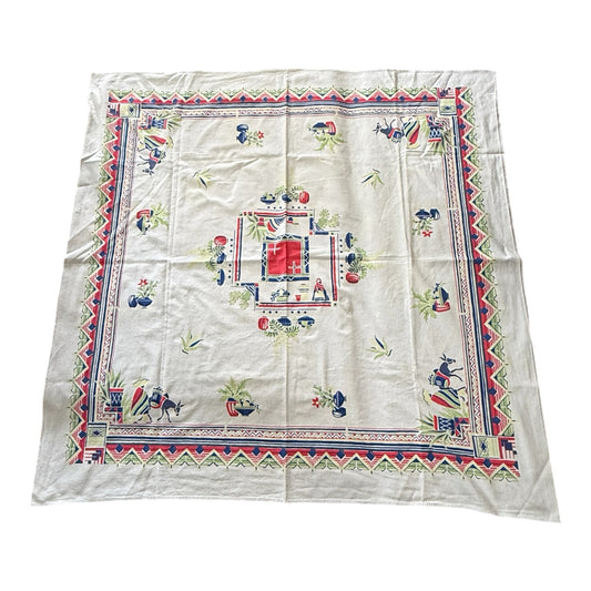 Vintage MCM Burros And Sombreros Tablecloth