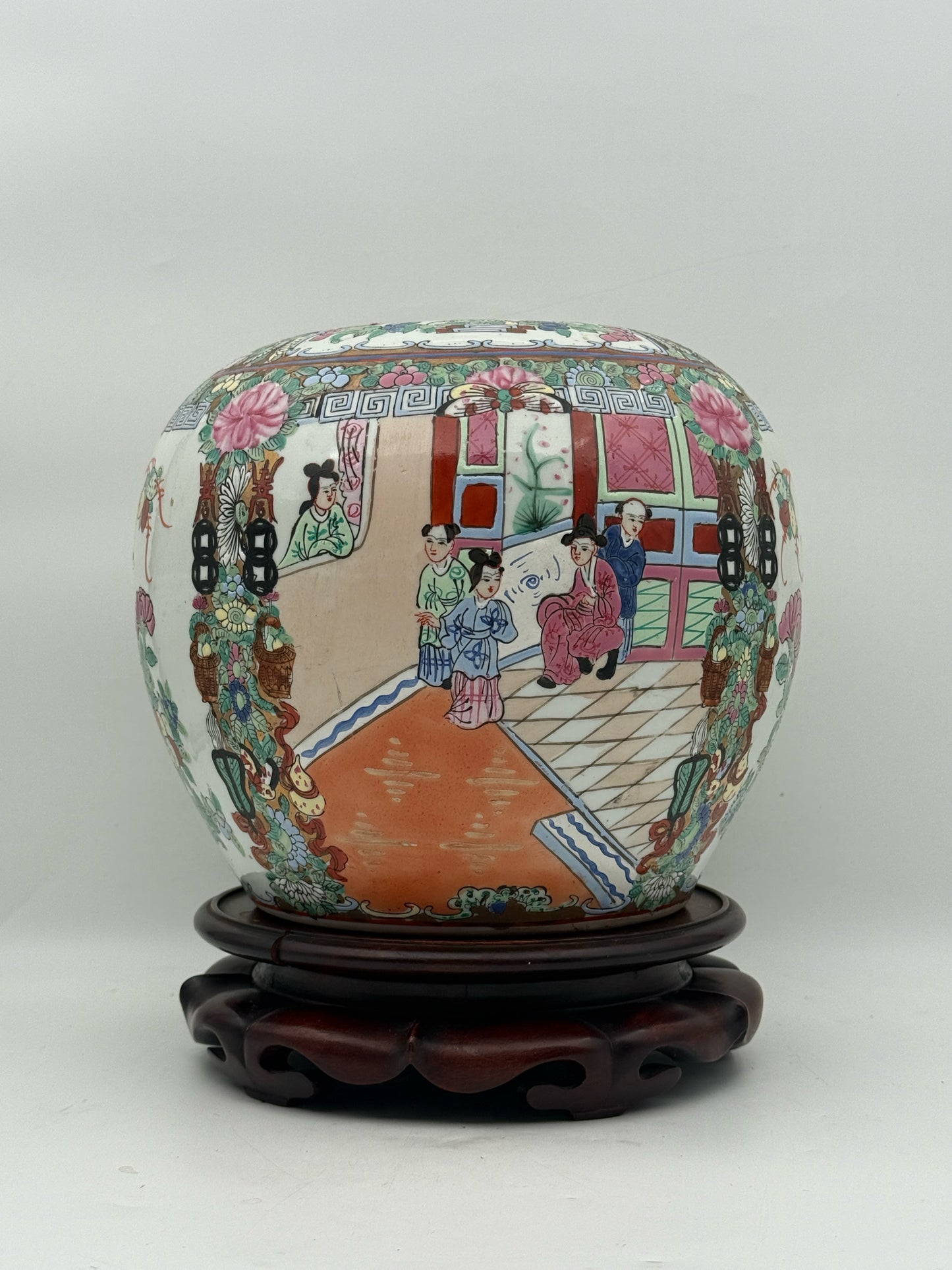 Vintage Chinese Famille Rose Vase With Stand