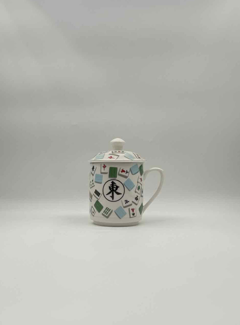 Bone China Mahjong Lidded Mugs – Set of 4 Collectible Tea Cups