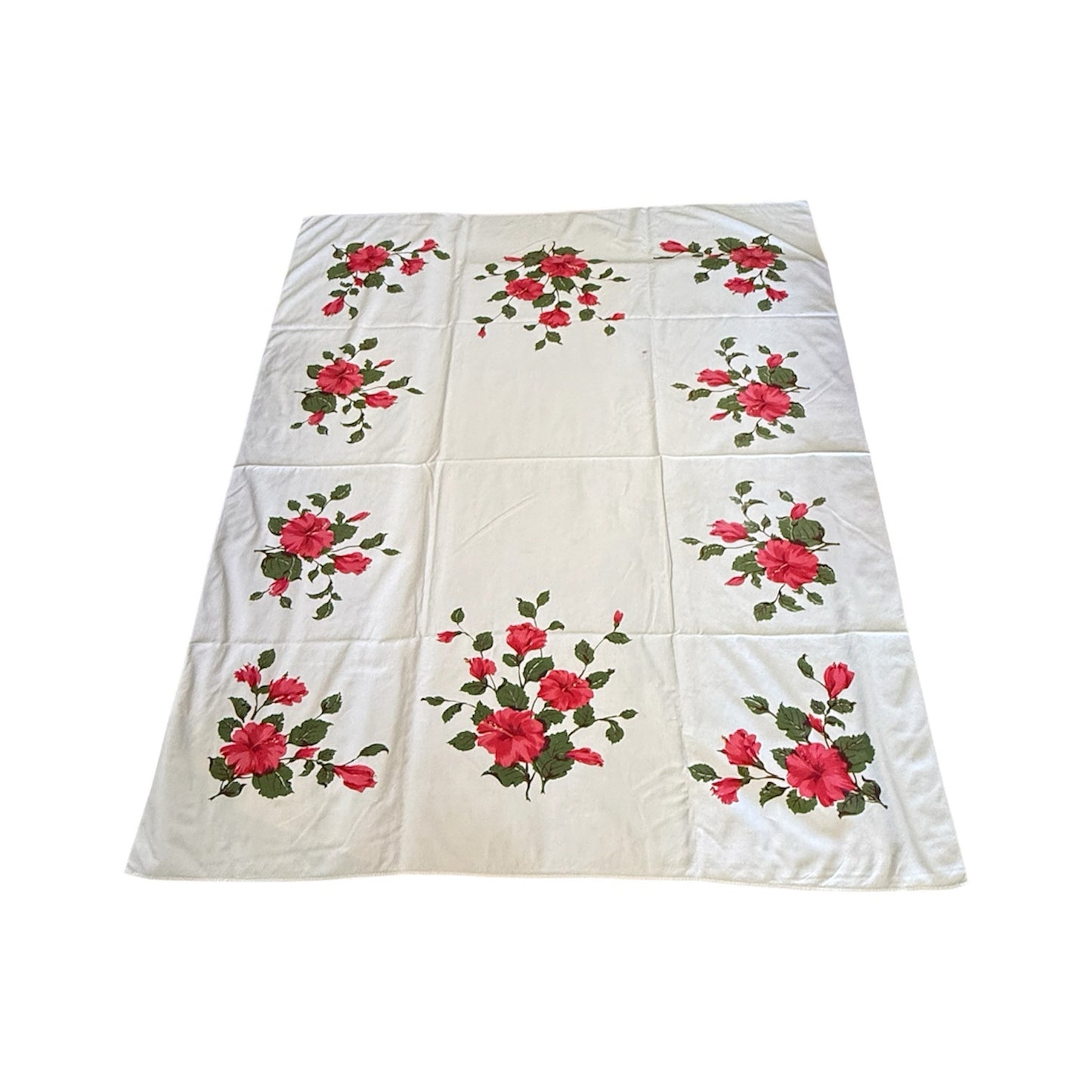 Vintage Red Hibiscus Flowers Printed Tablecloth