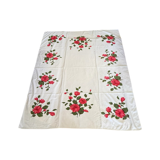 Vintage Red Hibiscus Flowers Printed Tablecloth