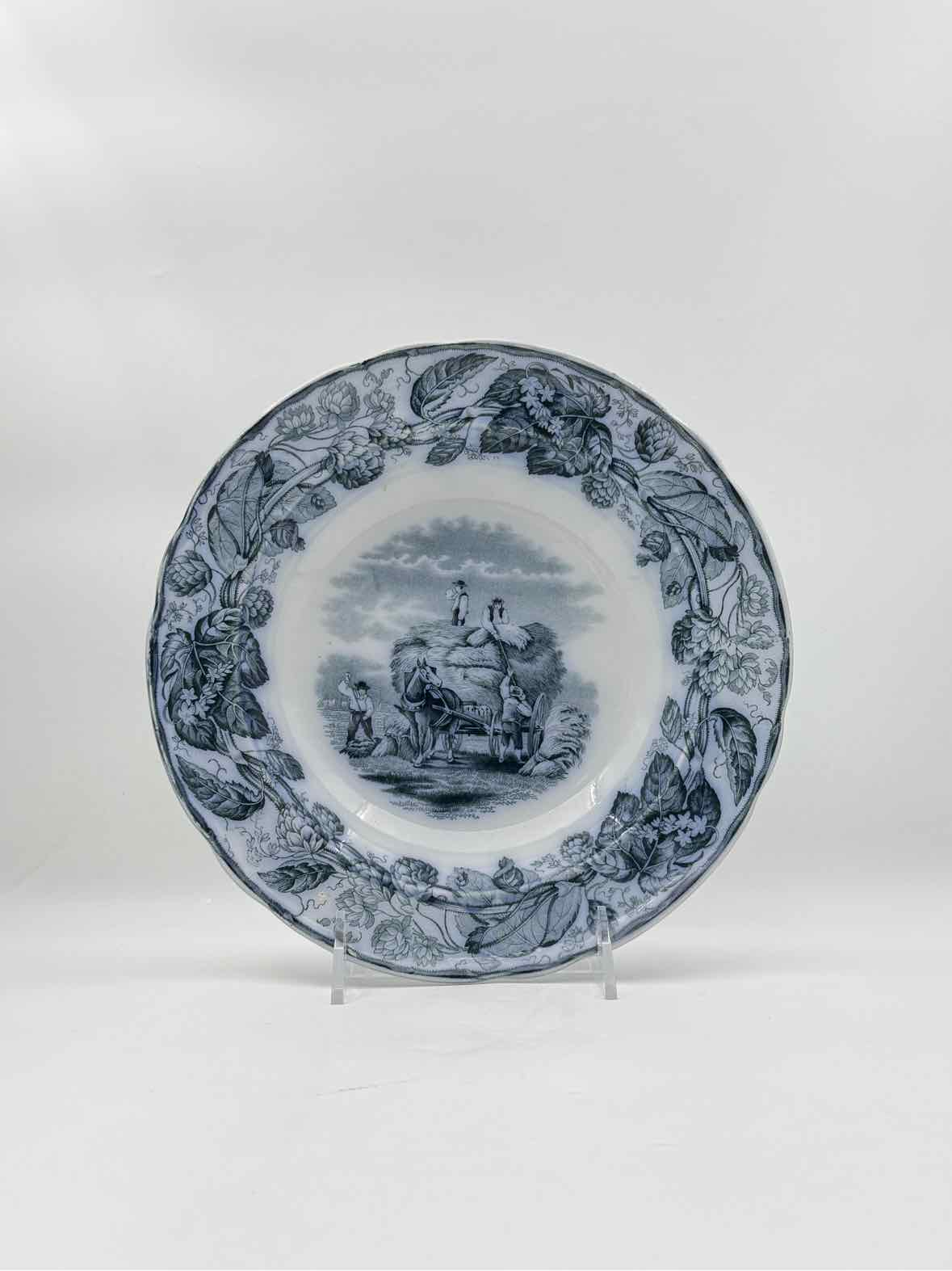 1860 Copeland Hops Blue Transferware Set Of 6 Soup Bowls