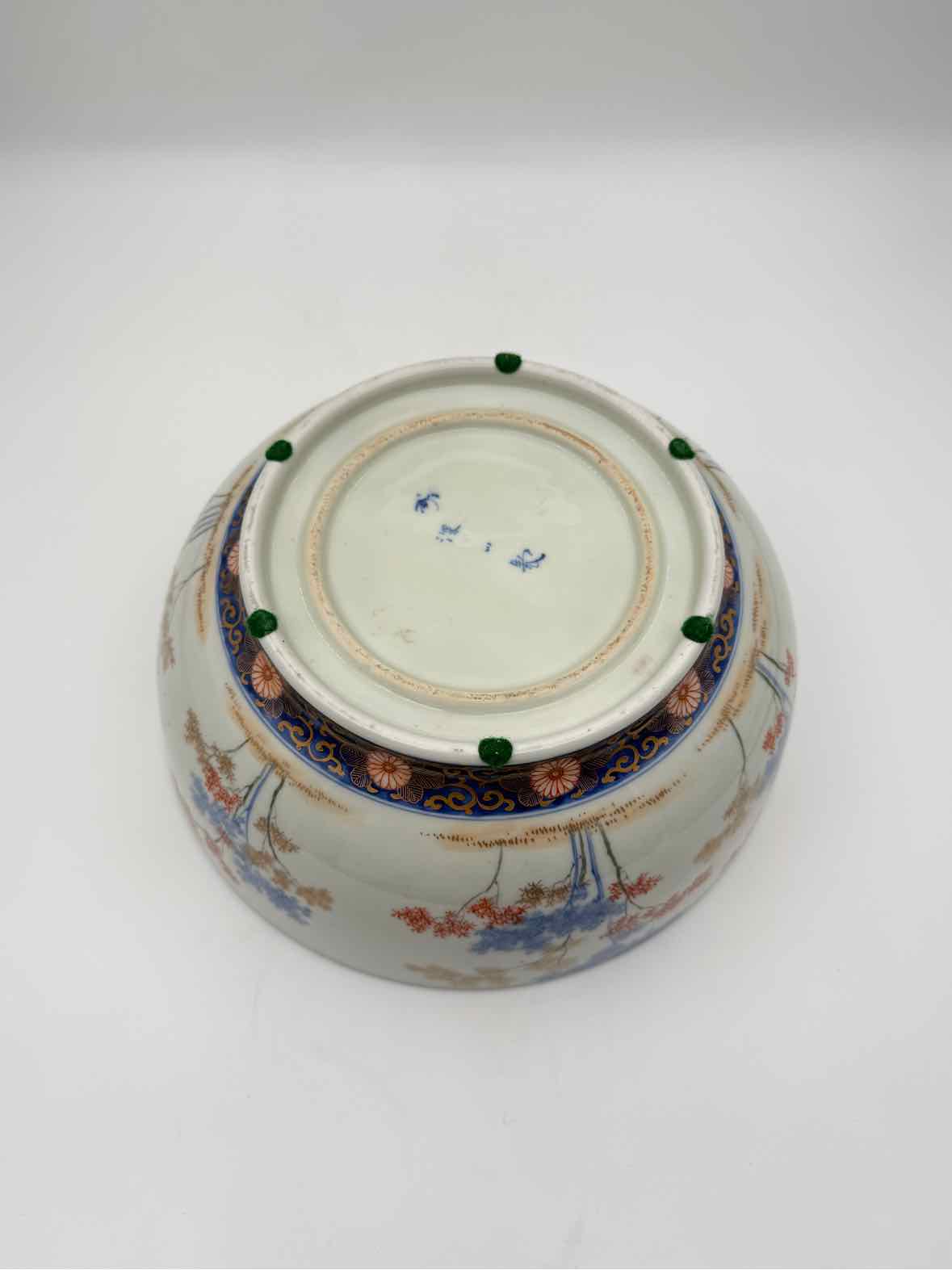 Japanese Porcelain Bowl with Blue & Rust Tree Motif Decorative Art