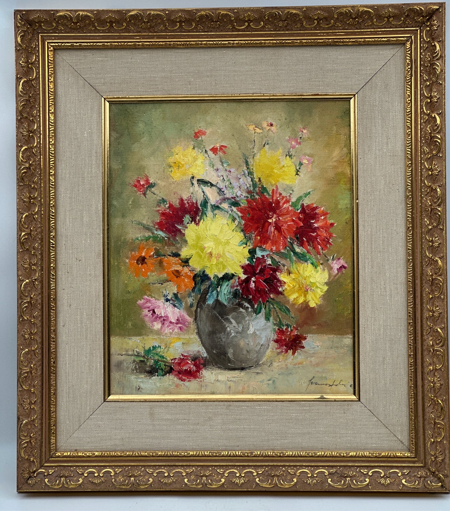 Oil on Canvas, still life by Frainos Jalua 20th c Hungary 16.75 x 18.5