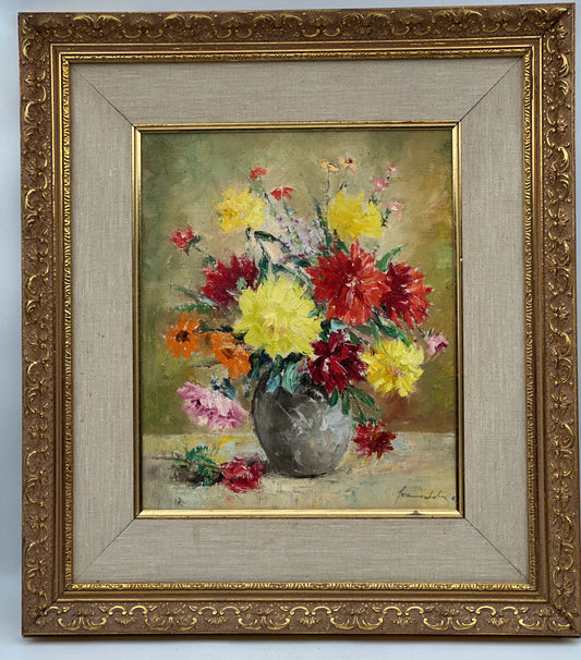 Oil on Canvas, still life by Frainos Jalua 20th c Hungary 16.75 x 18.5