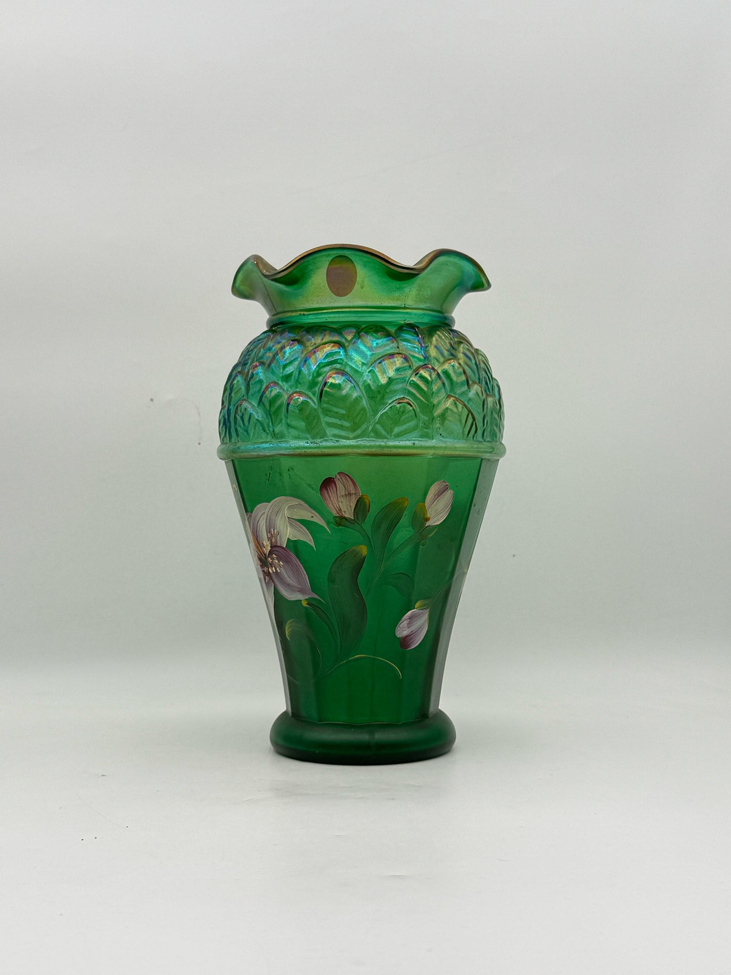 Fenton Handpainted Green Vase By Christina Hall