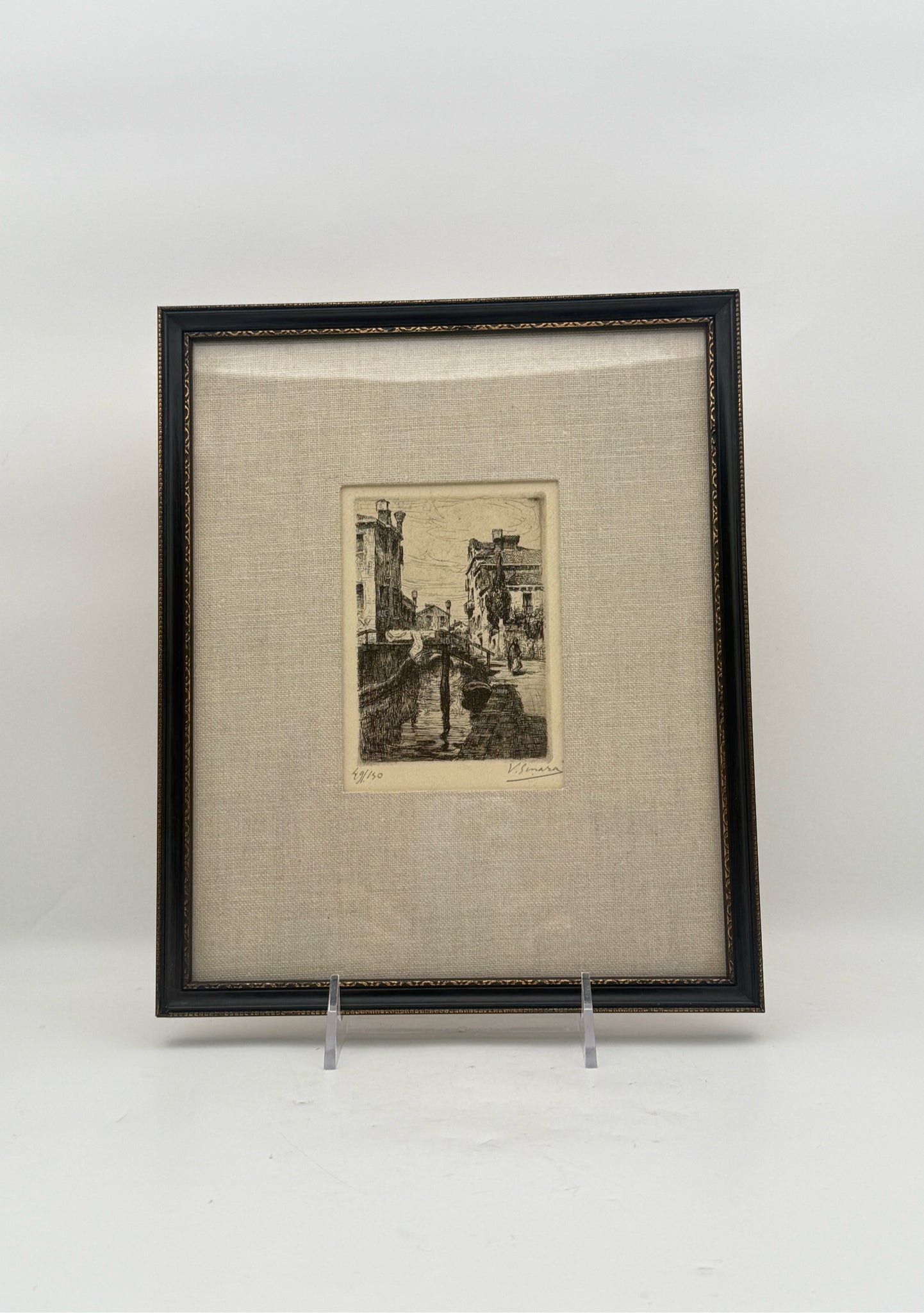 Signed And Framed Etching Of A European Canal