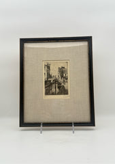 Signed And Framed Etching Of A European Canal