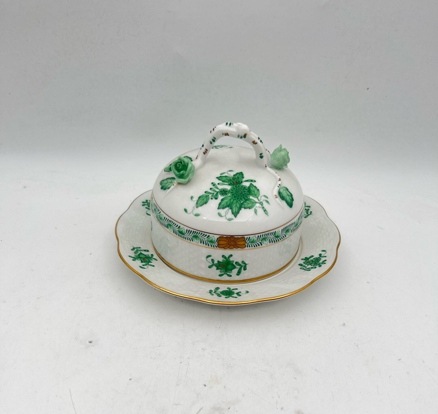 Herend Butter Dish Chinese Bouquet Green