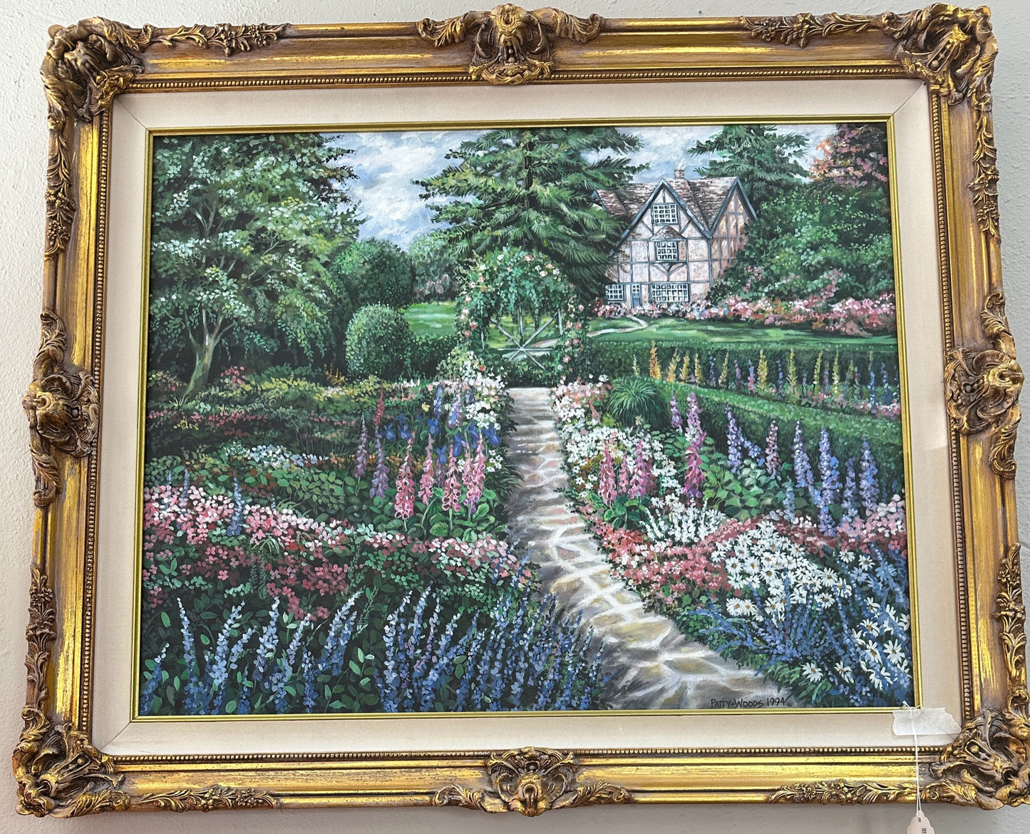 Framed "Tudor Garden" Oil on Canvas by Patty Woods- IN STORE PICKUP