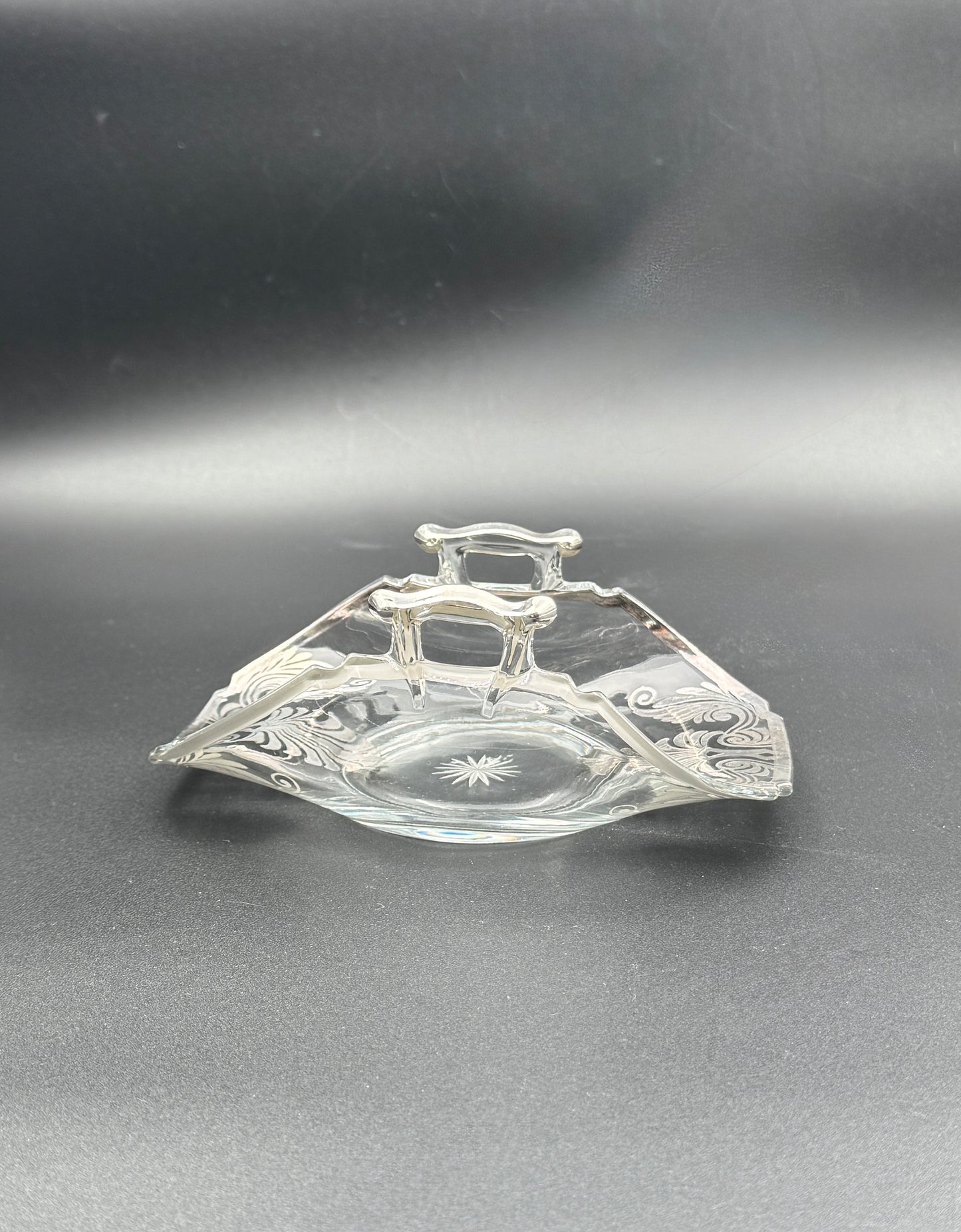 Silver Overlay Glass Bon Bon / Relish Server with Handles