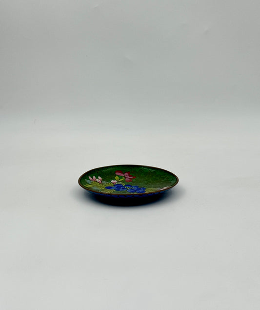 Cloisonné Trinket Dish – Green with Blue Floral Design