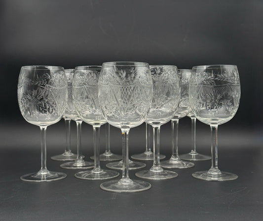 Vintage Hand Cut Crystal Wine Glasses- Set Of 10