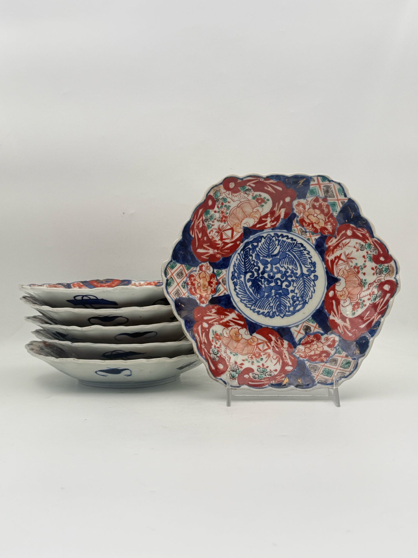Antique Japanese Imari Shallow Bowls- Set Of 6