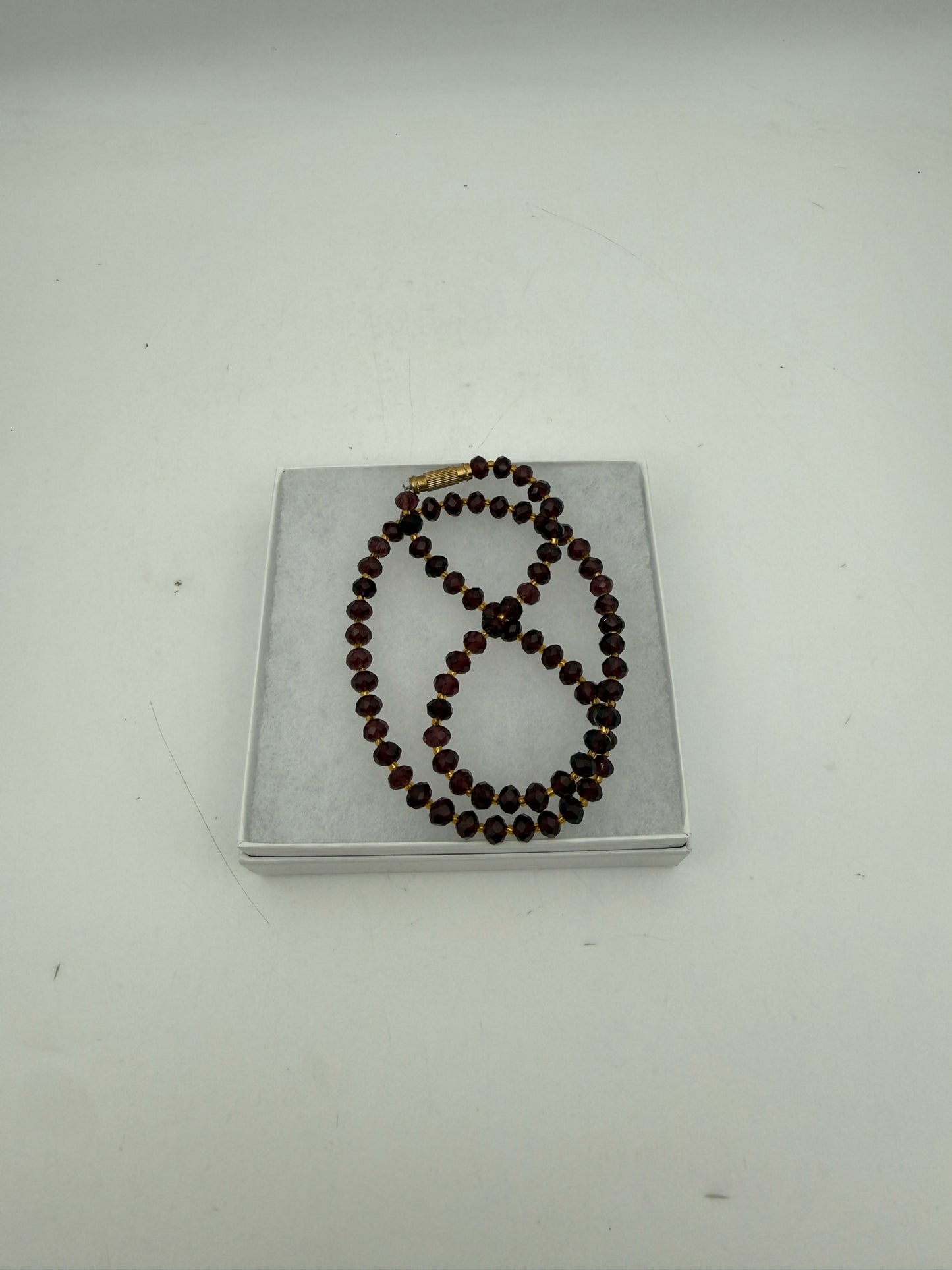 Vintage Purple Glass Beaded Necklace With Gold Tone Clasp