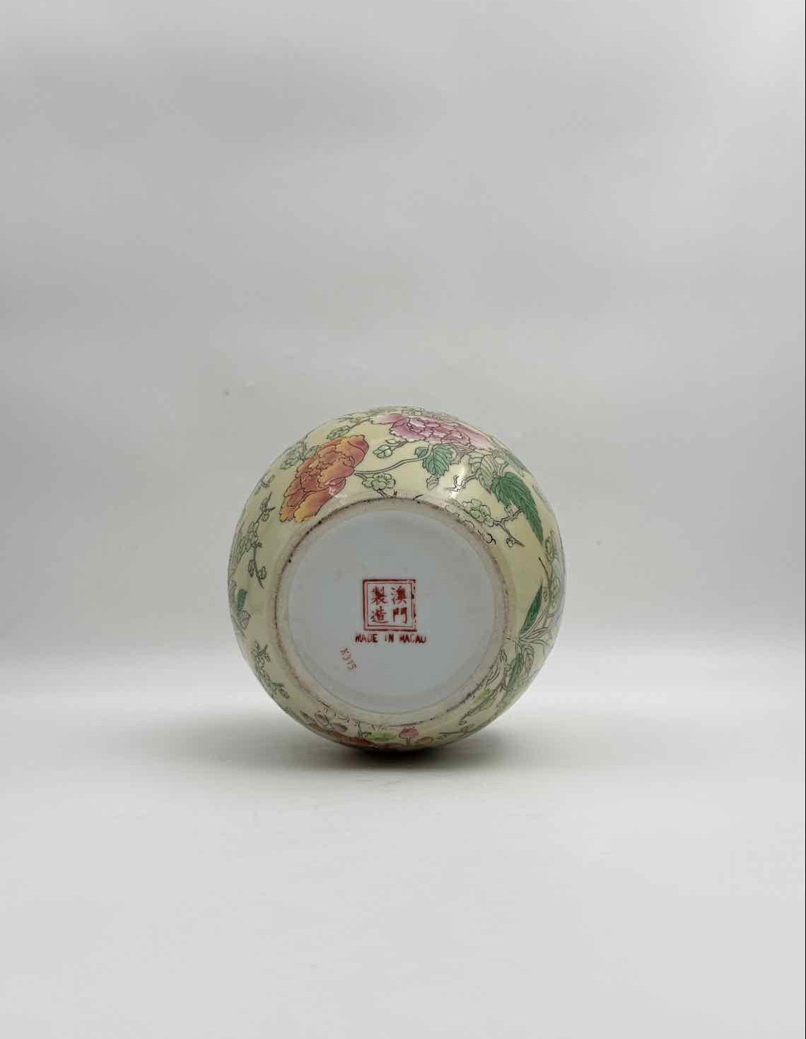 Chinese Pale Green Floral Ginger Jar Bird Flower Porcelain Vase No Lid