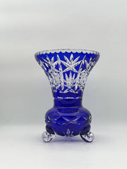 Cobalt Blue Cut To Clear Bohemian Style Crystal Vase