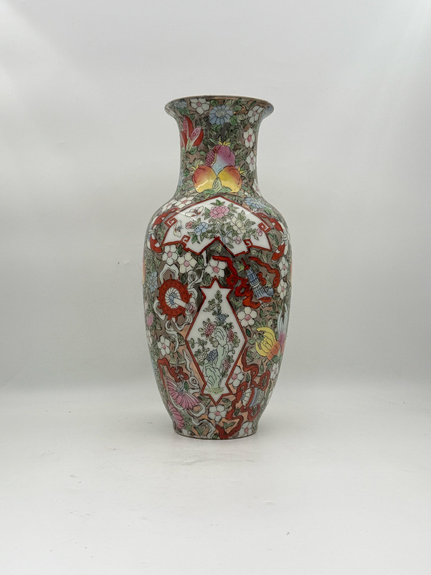Vintage Chinese Famille Rose Silver Porcelain Vase