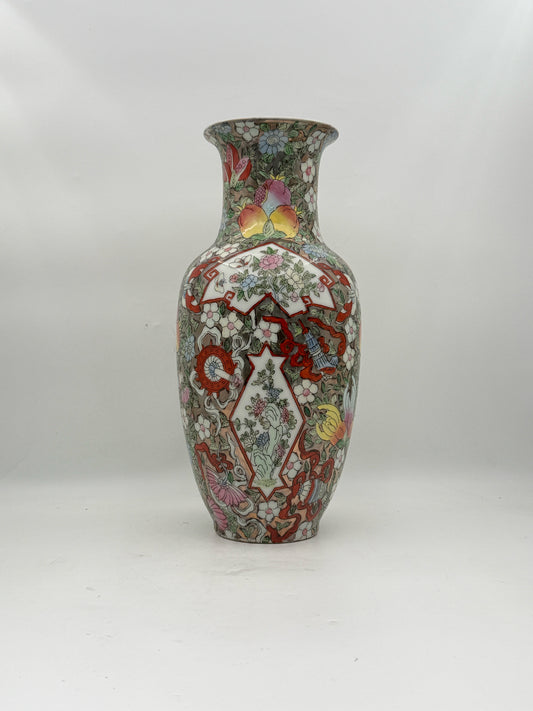 Vintage Chinese Famille Rose Silver Porcelain Vase