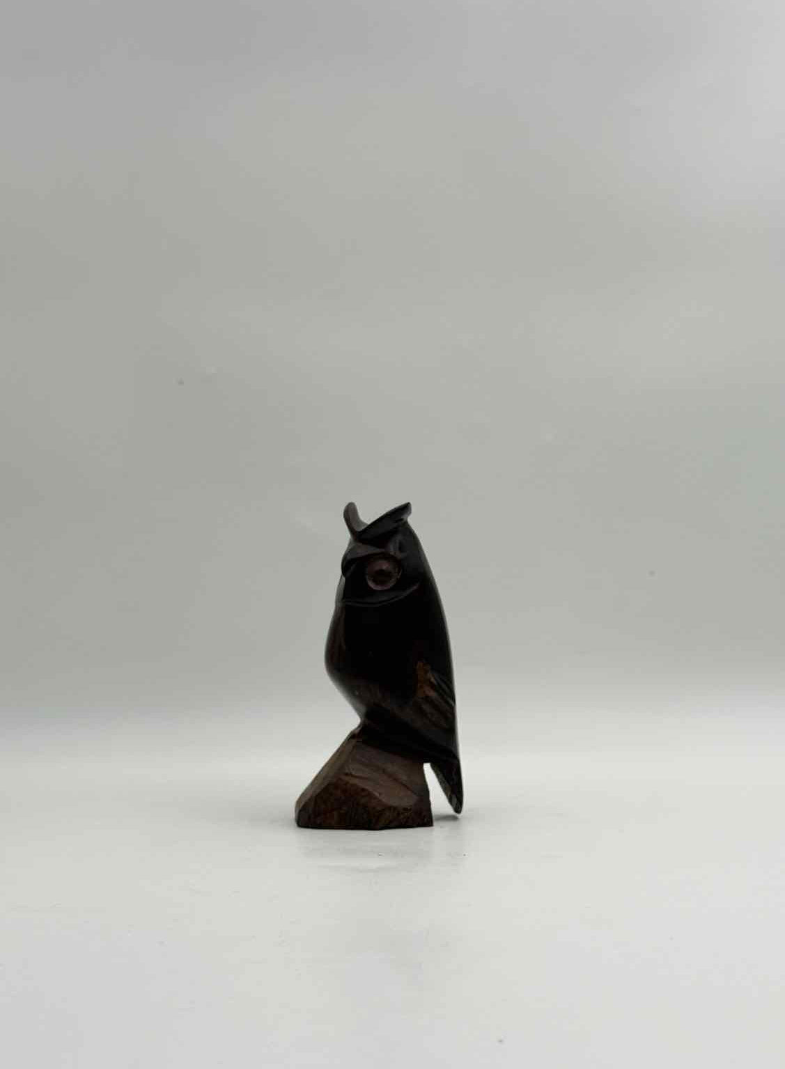 Carved Wood Owl Figurine Rustic Animal Decor Sculpture