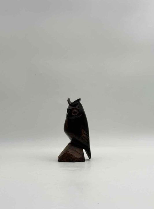 Carved Wood Owl Figurine Rustic Animal Decor Sculpture