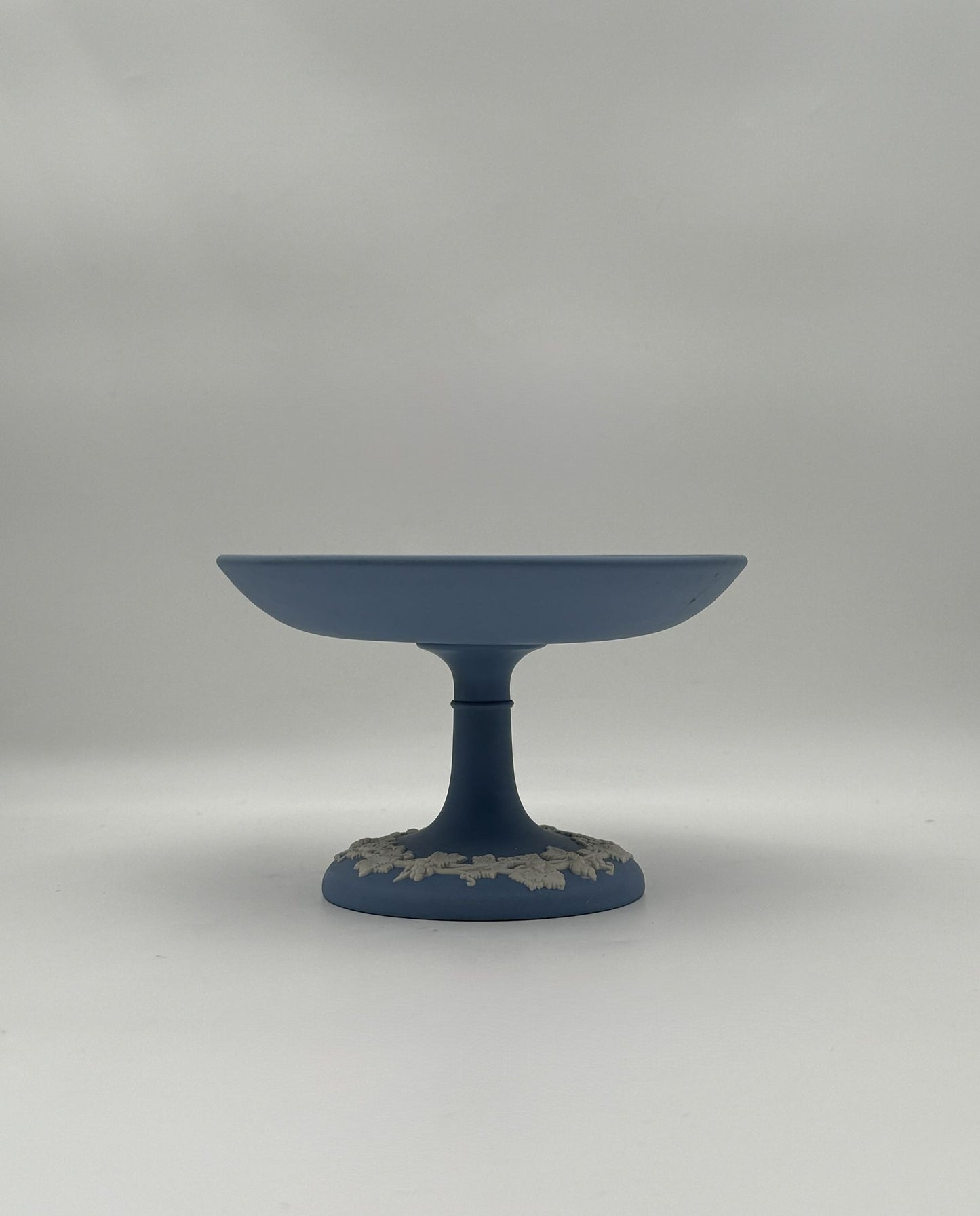 Wedgwood Blue Jasperware Pedestal Bowl with White Grape Vine Relief