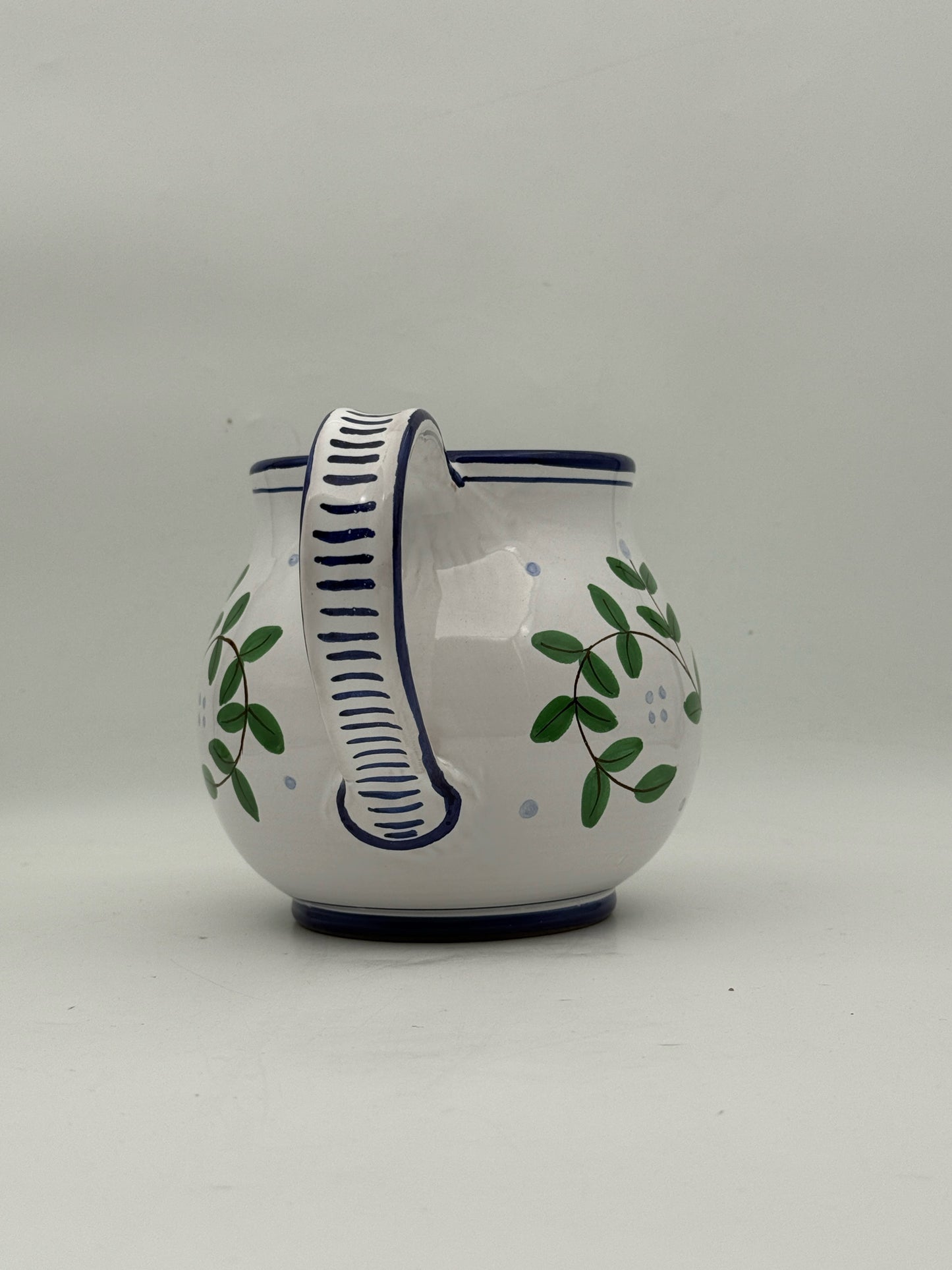 Deruta Italian Blue And White Bird Pitcher