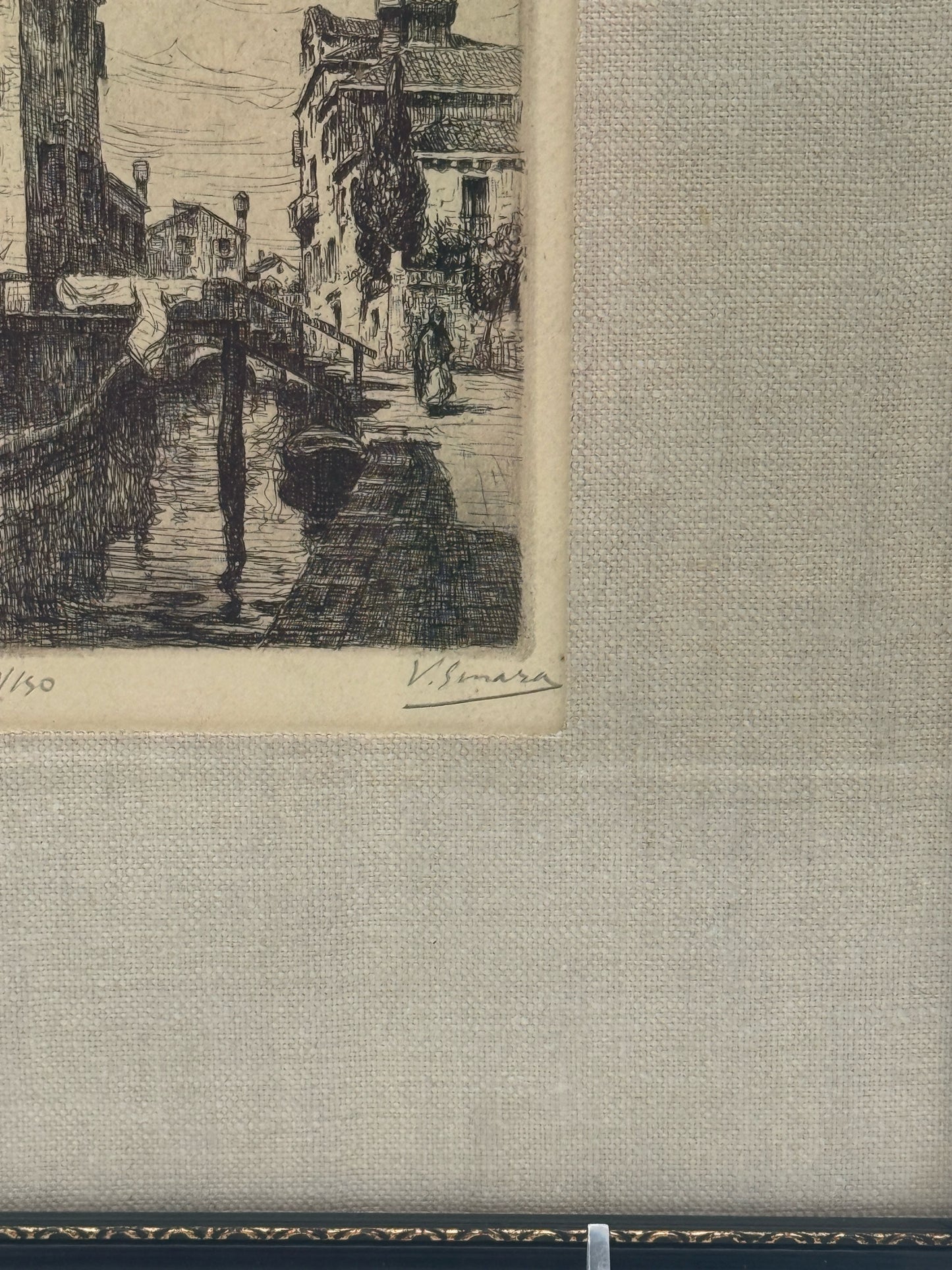 Signed And Framed Etching Of A European Canal